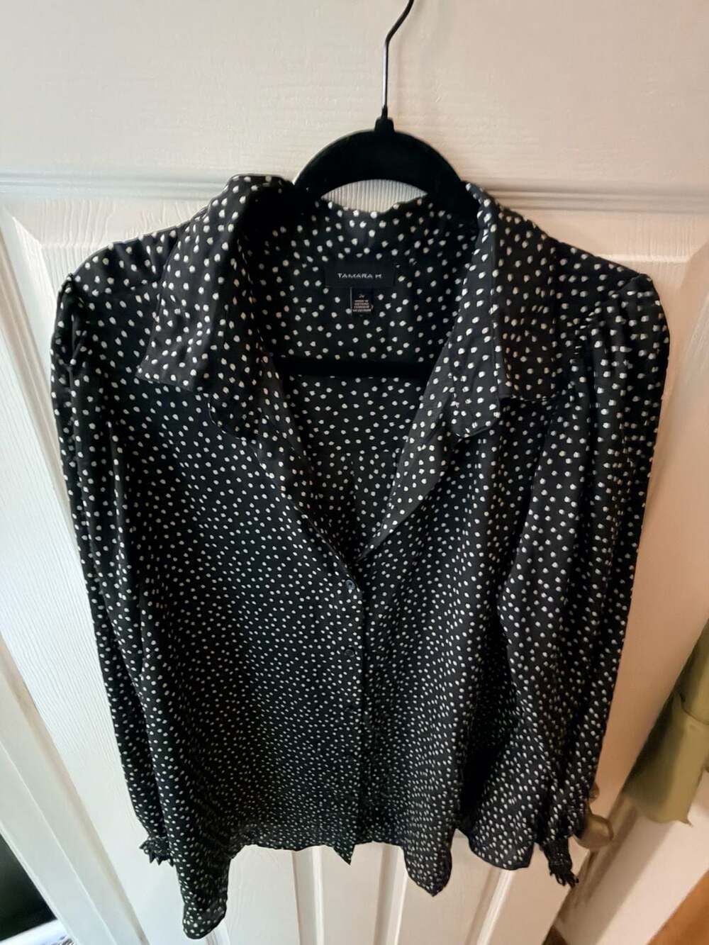 Tamara M Blouse Size 2X Black Polka Dot Button Up Shirt